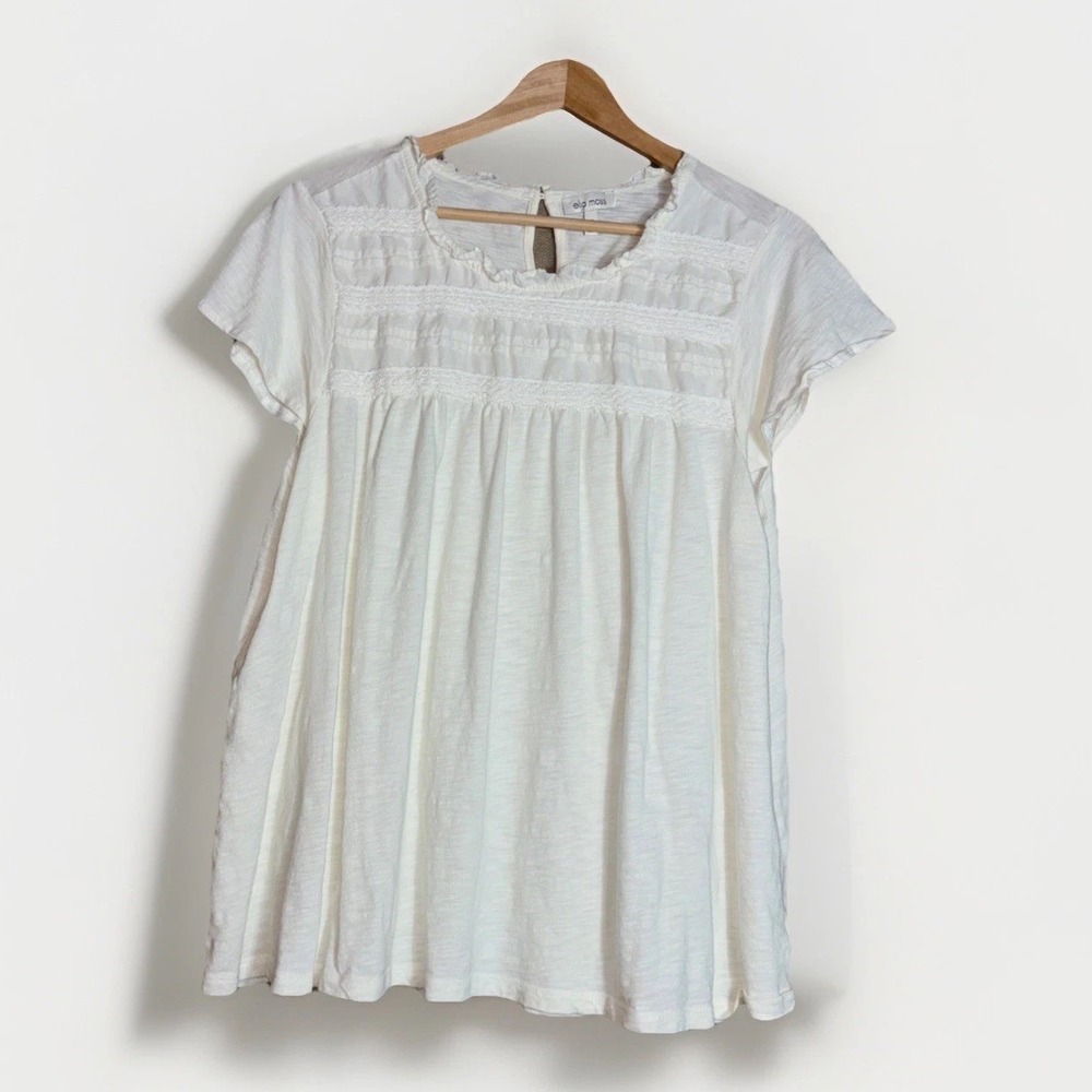 Ella Moss Ladies' Cream Lace Trim Ruffle Knit Top Blouse Size XL